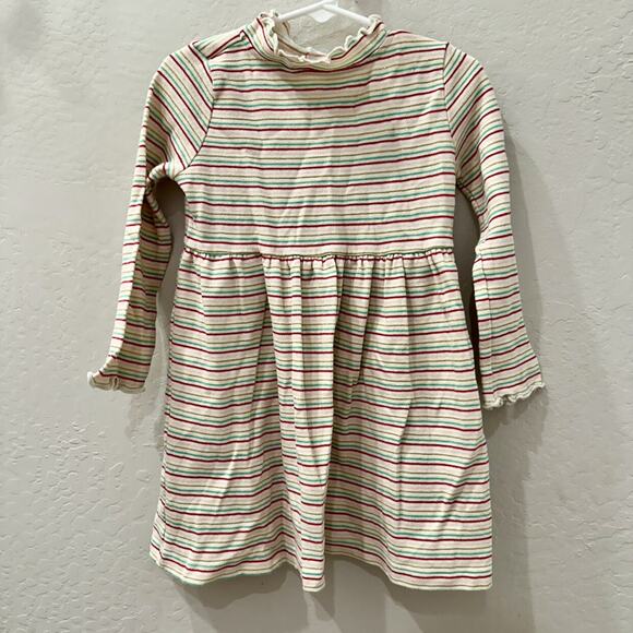 Hanna Andersson Ecru Lurex Stripe Ribbed Holiday Dress - Picture 1 of 8